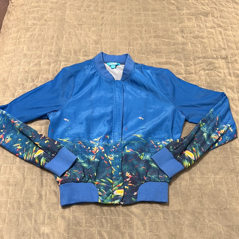 L'Amour Ocean Bomber Jacket, Fish, Tropical, Polyester, Size S